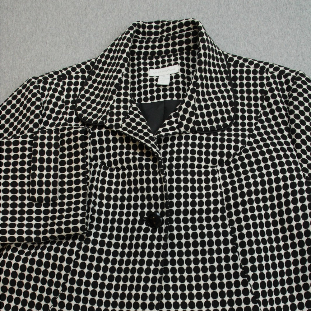 Charter Club Blazer Womens 14 White Black Polka Dot Lined Single Breasted Jacket